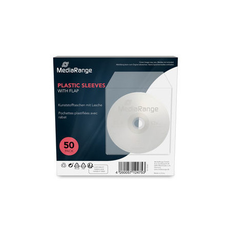 Pack 50 - Fundas Plastico MediaRange para CD DVD BD individuais 100% Transparentes