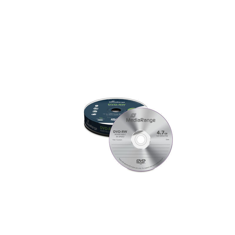 MediaRange DVD-RW 4,7GB 120min 4x, Riscrivibile, campana 10