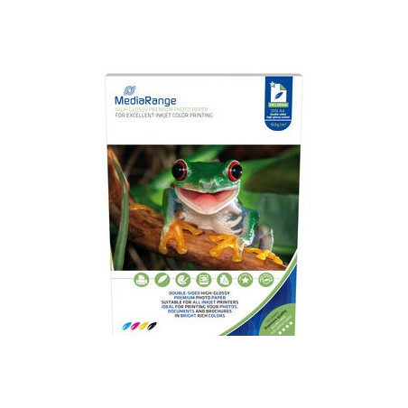 MediaRange DIN A4 Photo Paper for inkjet printers, Brilhante nas 2 faces, 160g, 50 uni