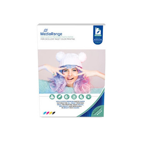 MediaRange DIN A4 Photo Paper for inkjet printers, high-glossy coated, 220g, 100 uni