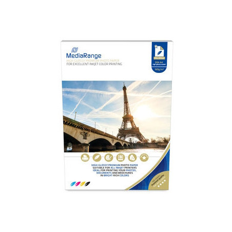 MediaRange DIN A4 Photo Paper for inkjet printers, Brilhante, 160g, 100 uni