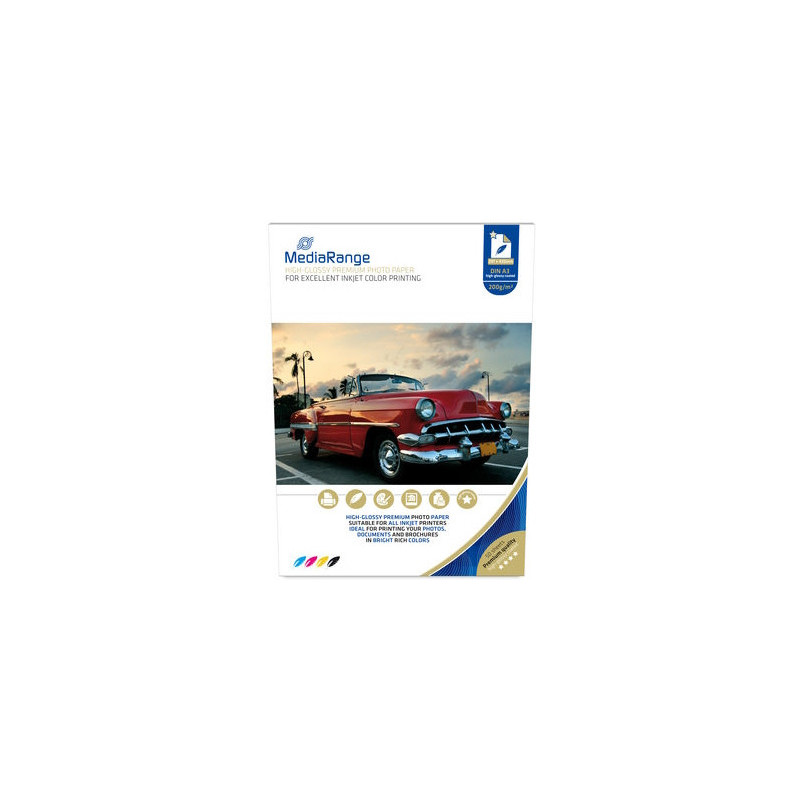 MediaRange Carta fotografica A3 per stampanti inkjet, extra lucida, 200g, 50 fogli