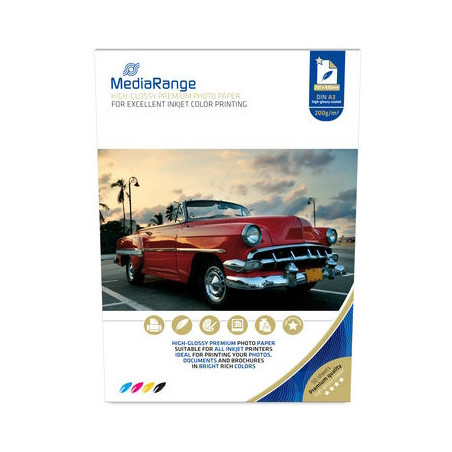 Papel fotográfico MediaRange A3 brillante, 200 g – 50 hojas