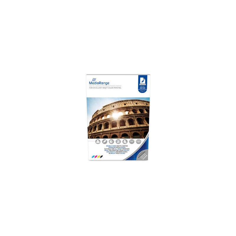 MediaRange Carta fotografica DIN A4 per stampanti inkjet, opaca su due lati, 140g, 100 fogli