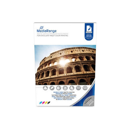 MediaRange DIN A4 Photo Paper for inkjet printers, dual-side matte-coated, 140g, 100 uni