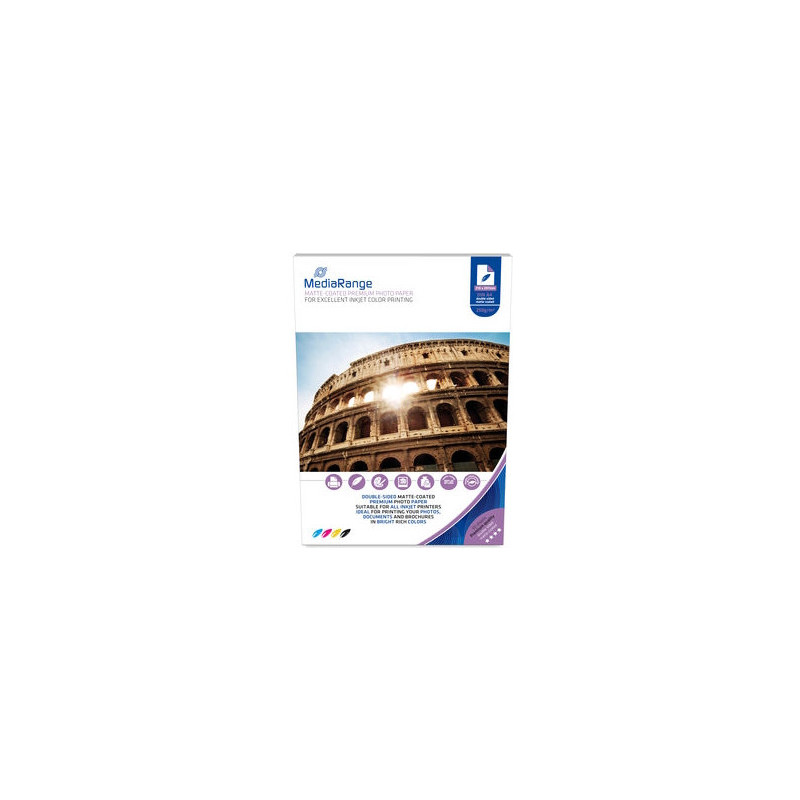 MediaRange Carta fotografica DIN A4 per stampanti inkjet, opaca su due lati, 250g, 50 fogli