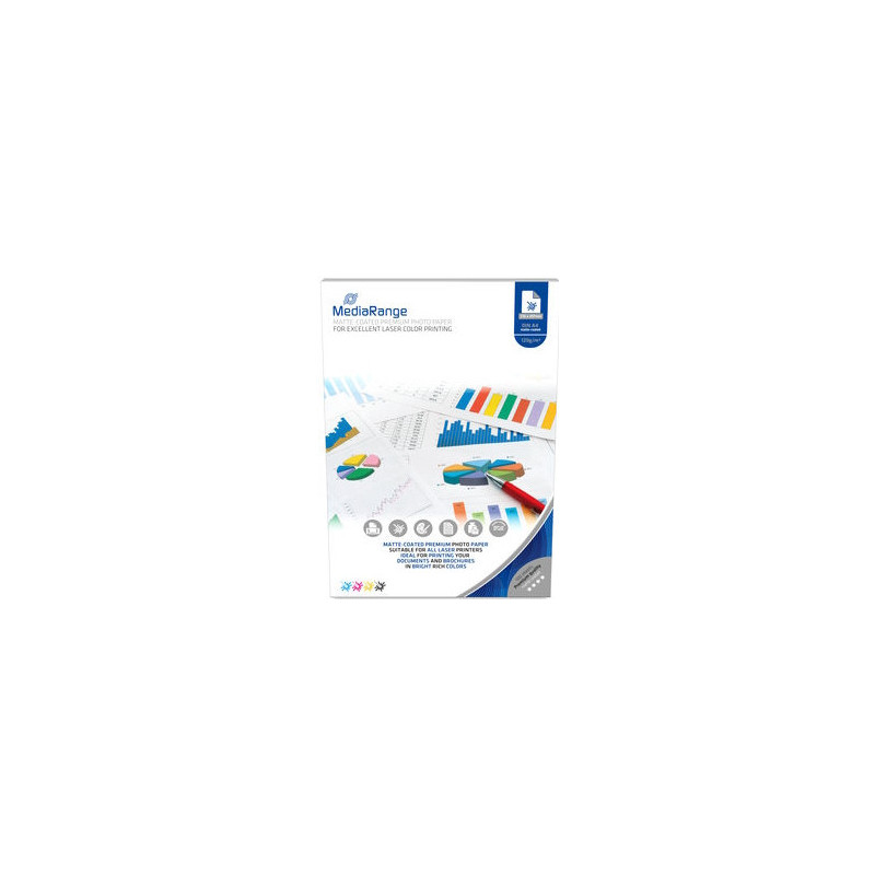 MediaRange Papel fotográfico DIN A4 para impressoras laser, mate, 120g, 100 folhas