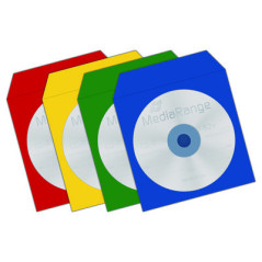 Pack 100 - paper CD sleeves with flap and window, assorted colours