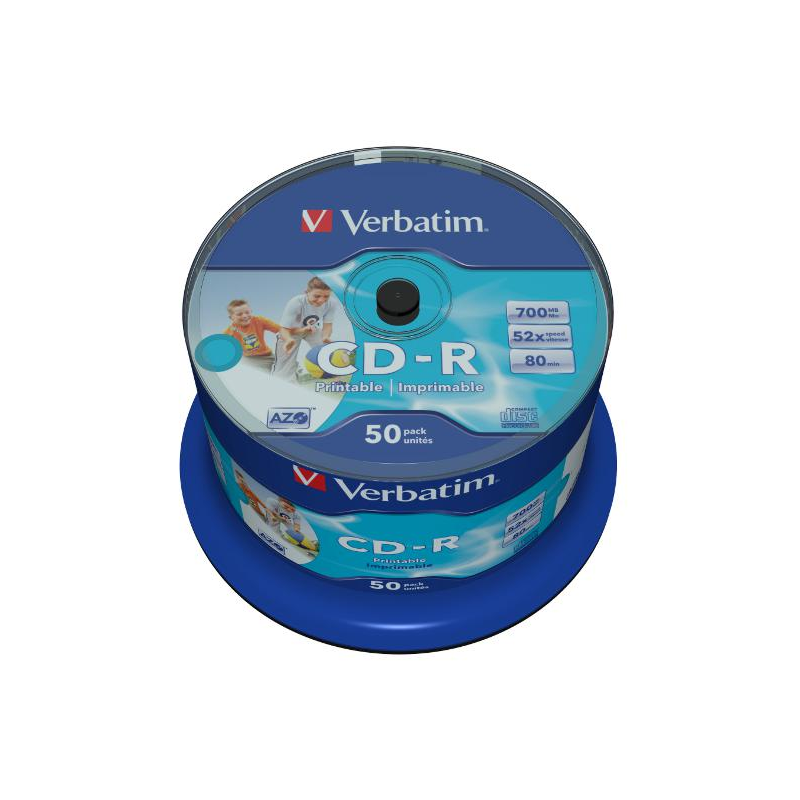 CD-R 52x Imprimible superficie completa Verbatim AZO Non-ID tarrina 50 uds. CD-R 52x Imprimible superficie completa Verbatim AZO Non-ID tarrina 50 uds.