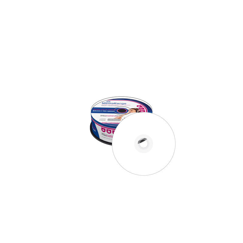 MediaRange CD-R Audio 700MB 80min 12x, stampabile inkjet su tutta la superficie, campana 25