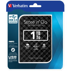 1TB Verbatim Store n Go USB 3.0 Portable Hard Drive, Black