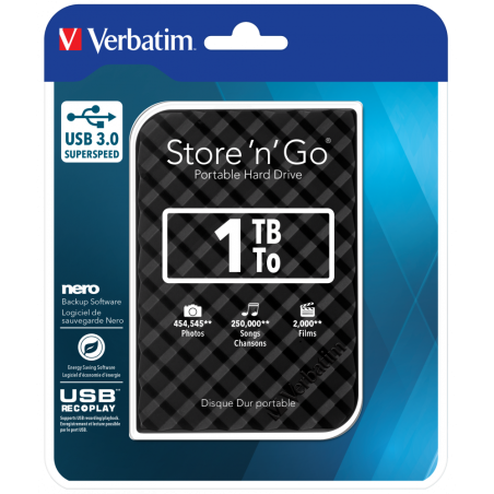 1TB Disco rigido portatile Verbatim Store n Go USB 3.0, nero