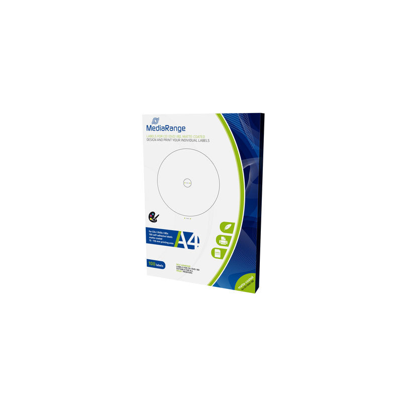 MediaRange Etiquetas para CD DVD BD, 15-118mm, acabado mate, pack 100