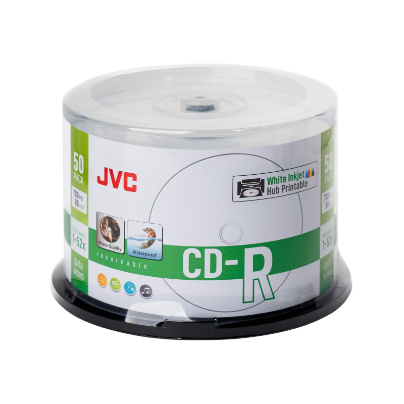 JVC CD-R 700MB 52X INKJET WHITE PRINTABLE WATERPROOF Foto Brillante - 50 uni