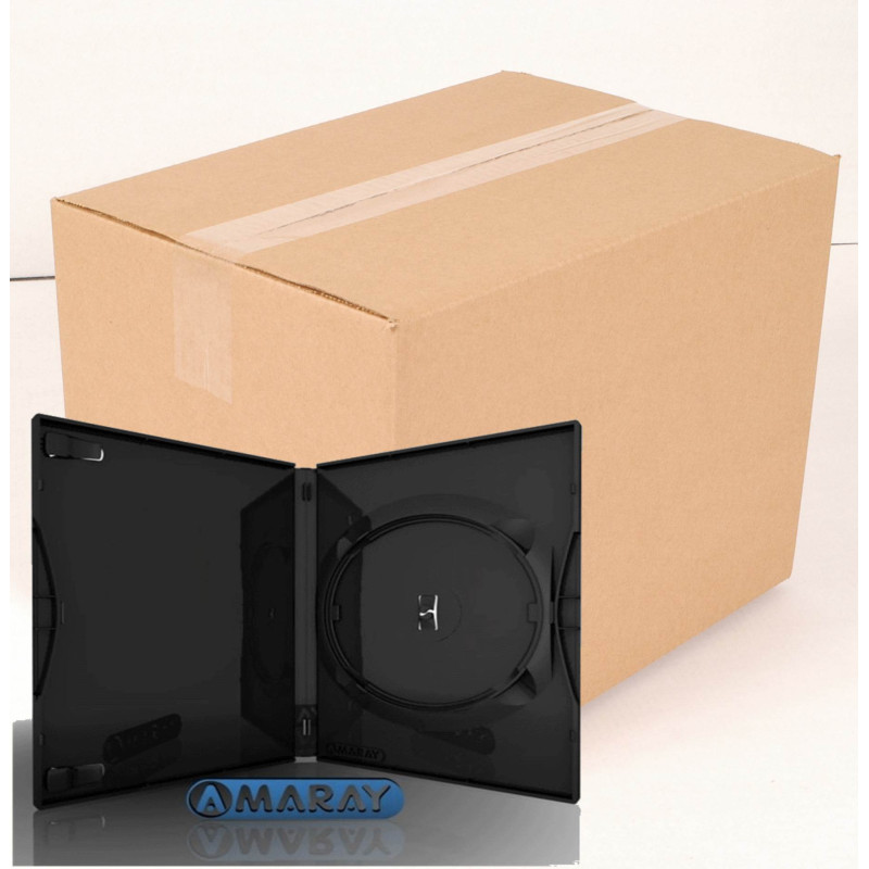 Pack 50 Amaray 14mm caixa DVD para 1 disco com clips, preta brilhante