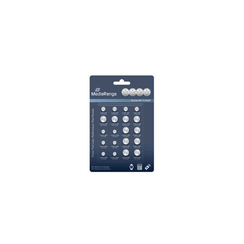 Premium Alkaline-Knopfzellen, Sortiment AG3|AG4|AG10|AG13, Pack 20