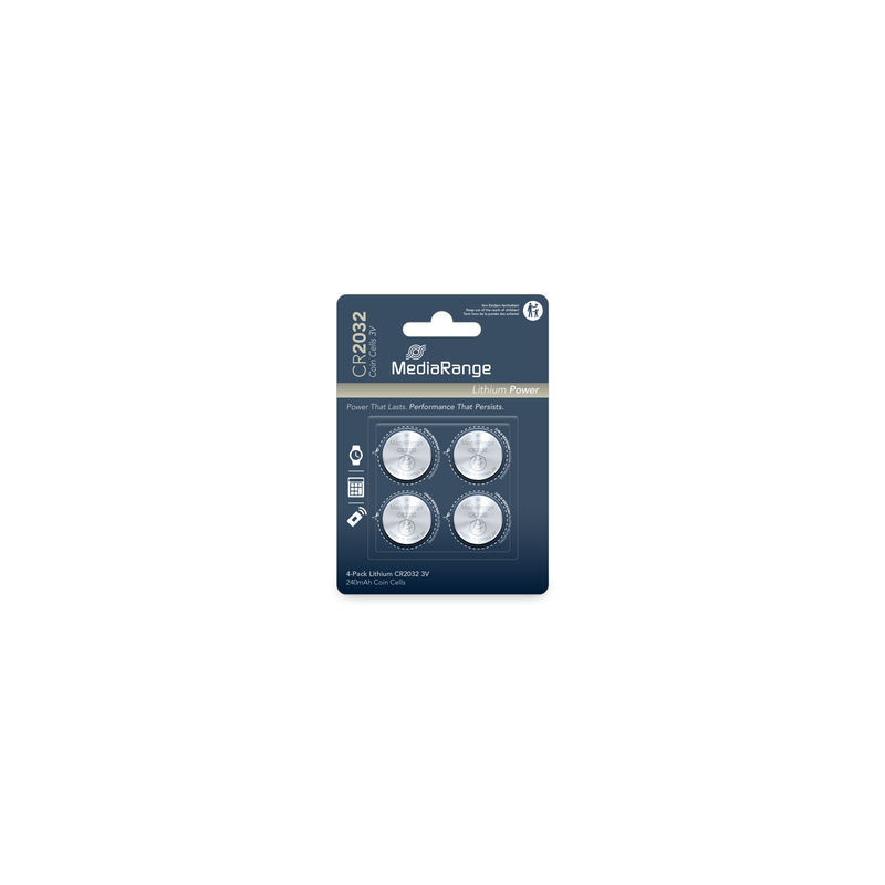 Pilhas Lithium Coin Cell|CR2032 3V Pack 4 Unidades MEDIARANGE Pilhas Lithium Coin Cell|CR2032 3V Pack 4 Unidades MEDIARANGE