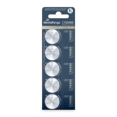 MediaRange Lithium-Knopfzellen CR2450, 3 V – 5er-Pack