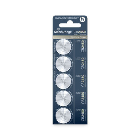  Pilhas Litio Coin Cell|CR2450 3V Pack 5 Unidades MEDIARANGE