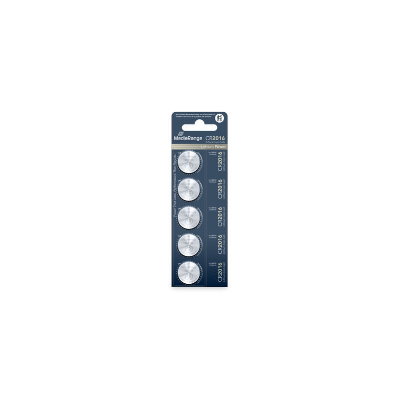 MediaRange Piles bouton au lithium CR2016|3V, pack 5