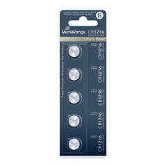 MediaRange Lithium-Knopfzellen CR1216, 3 V – 5er-Pack