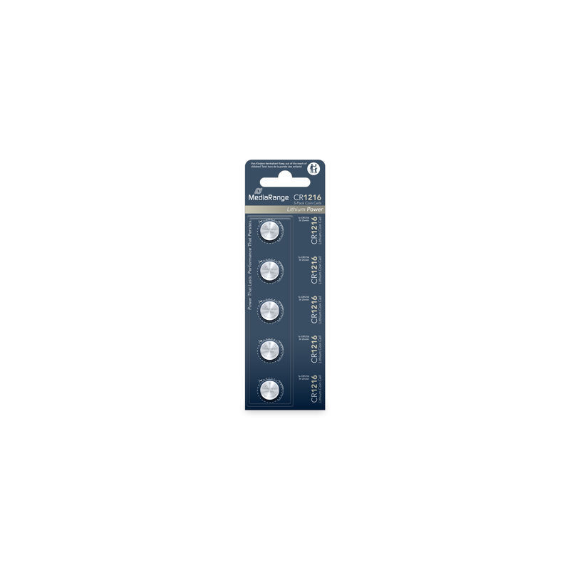 MediaRange Lithium Coin Cells, CR1216|3V, Pack 5 MediaRange Lithium Coin Cells, CR1216|3V, Pack 5