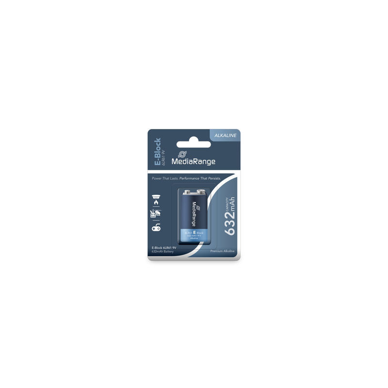 E-Block|6LR61|9V, Pila de Boton Alcalina MediaRange 1 uds