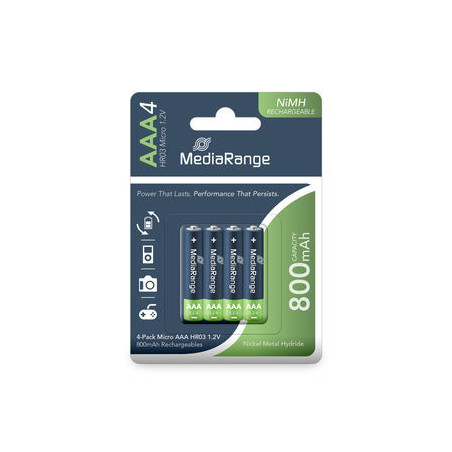 MediaRange Ni-MH-Akkus AAA (HR03), 1,2 V – 4er-Pack
