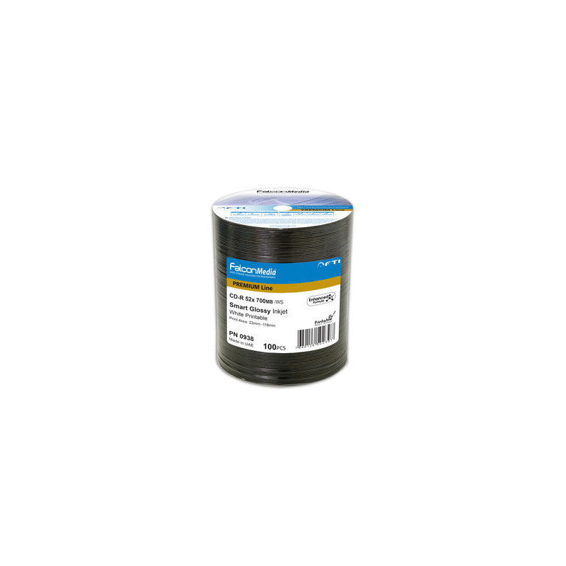 Prem. Line CD-R 700MB|80min 52x, inkjet ff printable, smart glossy white hub, wide sputtered, BOS 100HP