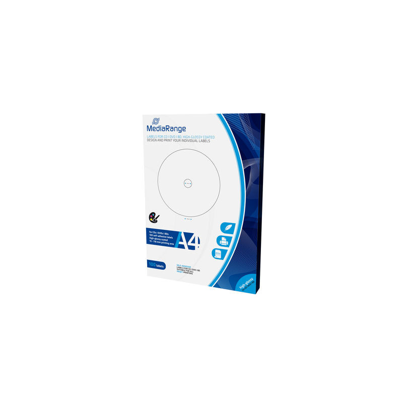 MediaRange Etiketten für CD DVD BD, 15-118mm, hochglänzend, Pack 100