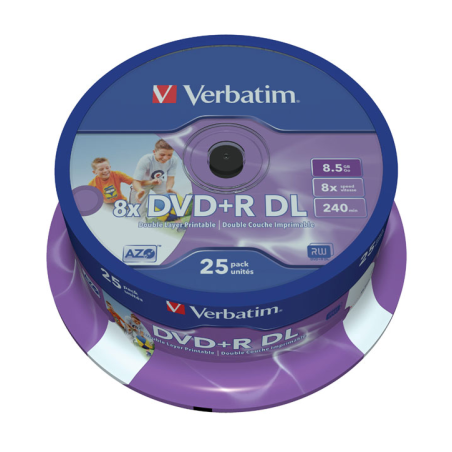 Verbatim DVD+R DL 8,5 Go 8x imprimable – Spindle 25
