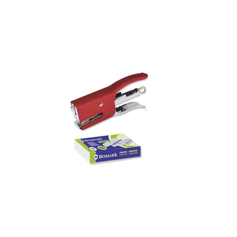 Grapadora Mini Tenaza + 2000 Grapas - Capacidad de Grapado 15 Hojas - Diseño Ergonomico - Alta Durabilidad - ROJO