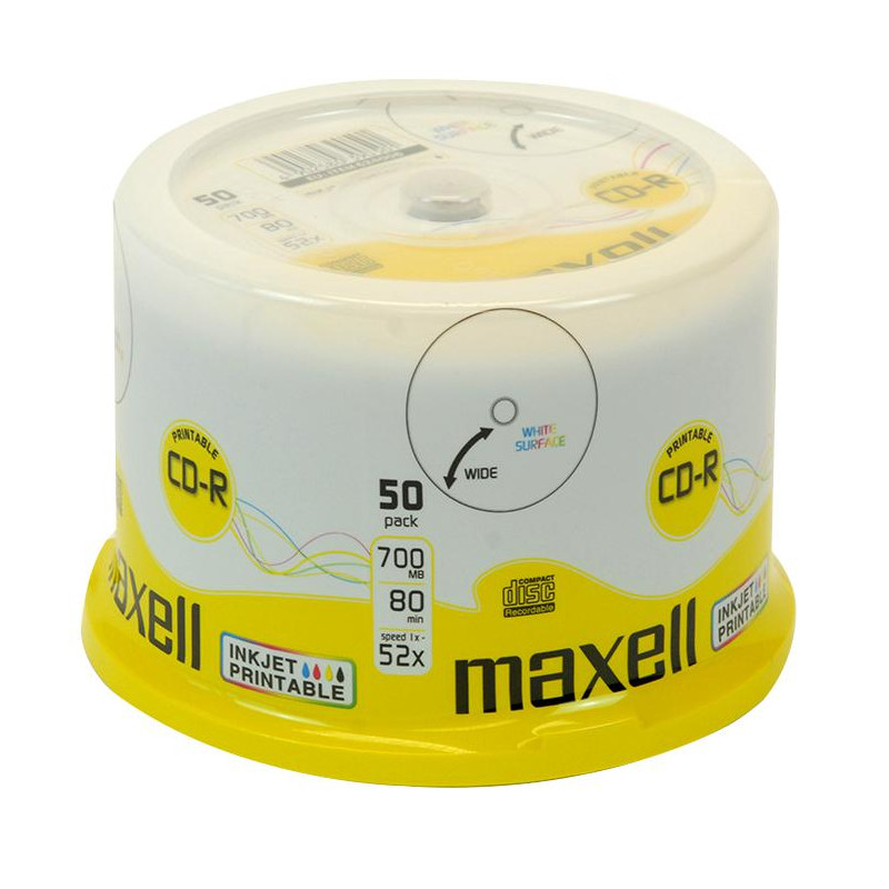 CD-R Maxell 52x - 700MB Imprimível pack 50