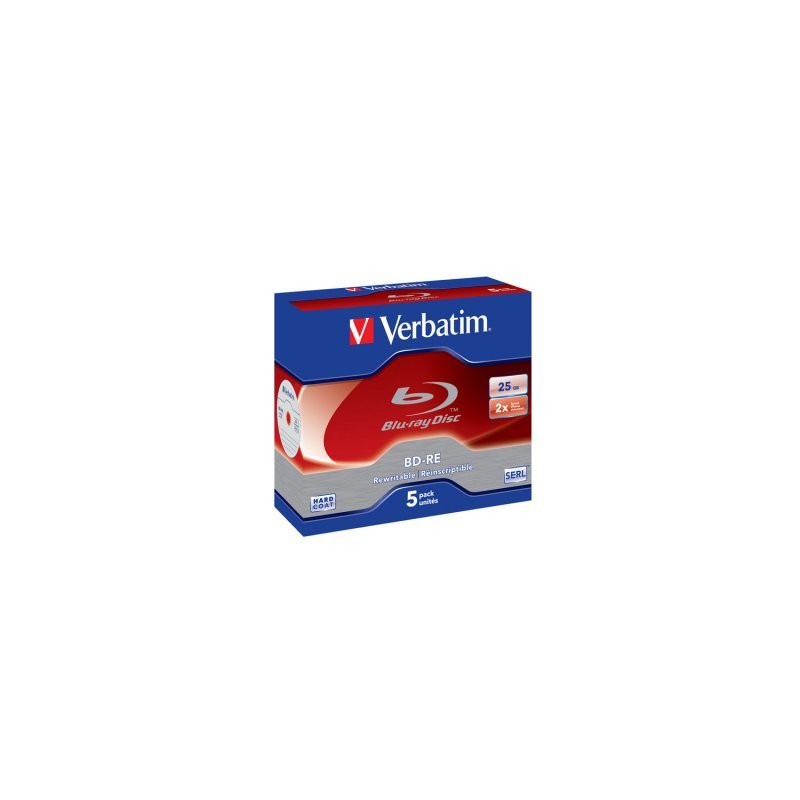 BD-RE Verbatim 25GB 2x Weiß/blaue Oberfläche Hard Coat Jewel Case 5 Stk.
