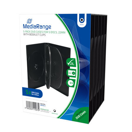 Pack 5 Mediarange Etui DVD pour 5 Disc, Noir