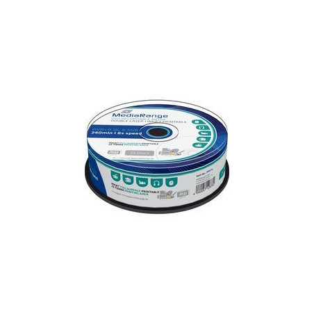 MediaRange DVD+R Dupla camada 8.5GB 240min 8x, imprimível jato de tinta em toda a superfície, cake 25