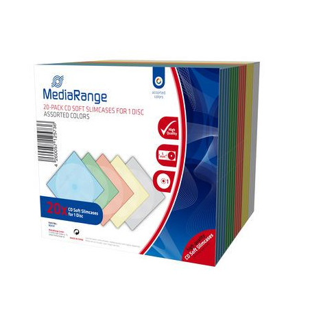 MediaRange Caja CD soft Slimcase para 1 disco, 5mm, colores surtidos, pack 20