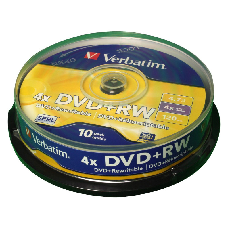 Verbatim DVD+RW Serl 4,7 Go 4X surface argent mat spindle 10