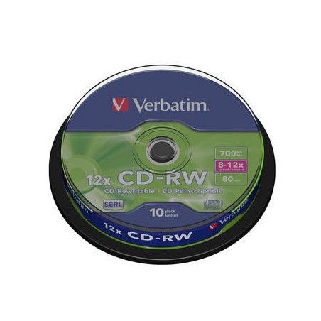 Verbatim CD-RW Serl 700MB 12X superfície resistente a riscos cake 10