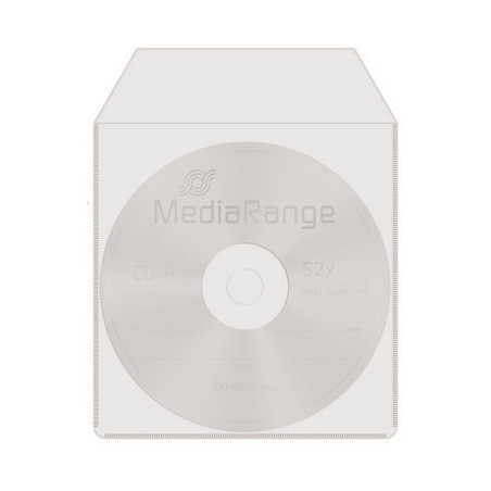 MediaRange Plastic sleeves for 1 disc, with flap, adhesive-backed, transparent, Pack 50