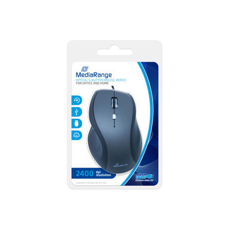 MediaRange Optical 5-button mouse, com fio, Black/Grey