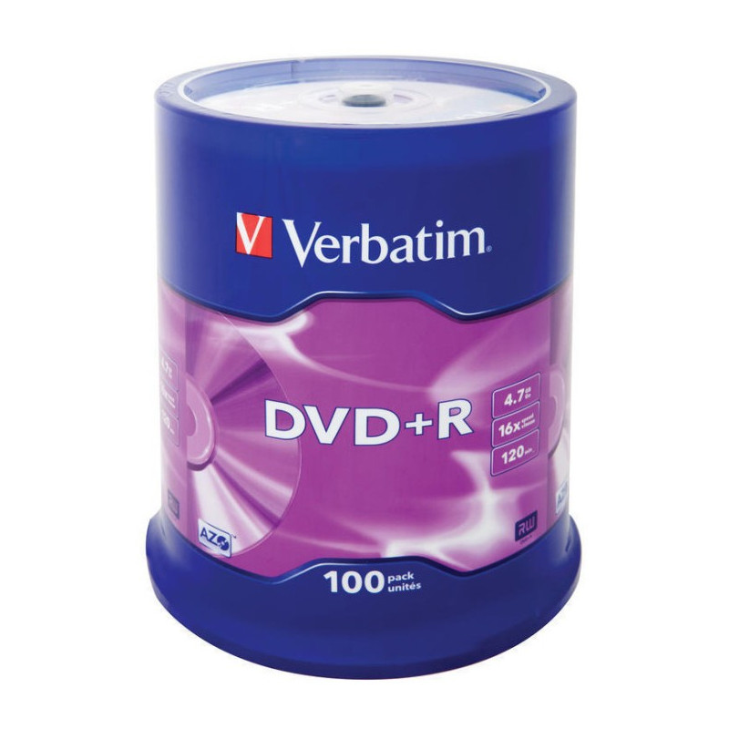 Verbatim DVD+R AZO 4,7 Go 16X surface argent mat spindle 100